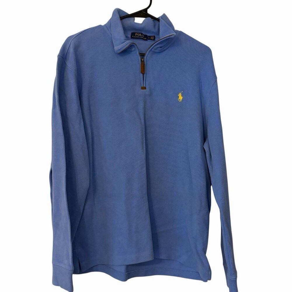 Polo Ralph Lauren Sweater Men's Size Large Blue 1/4 Zip Cotton Pull Over